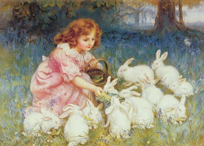 Frederick Morgan Feeding the Rabbits oil painting image